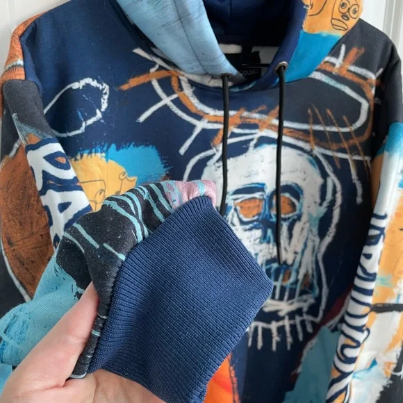 Jean-Michel Basquiat All Over Graffiti Print Hoodie - Picture 2 of 8